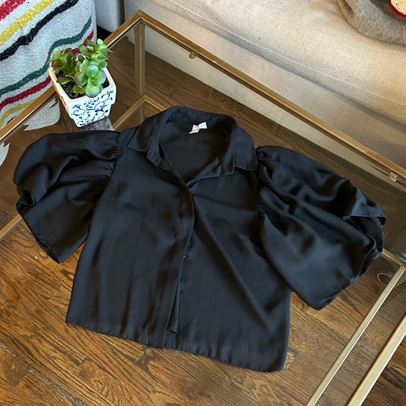 ASOS Black Semi-Sheer Butterfly-Sleeve Blouse - Picture 4 of 8